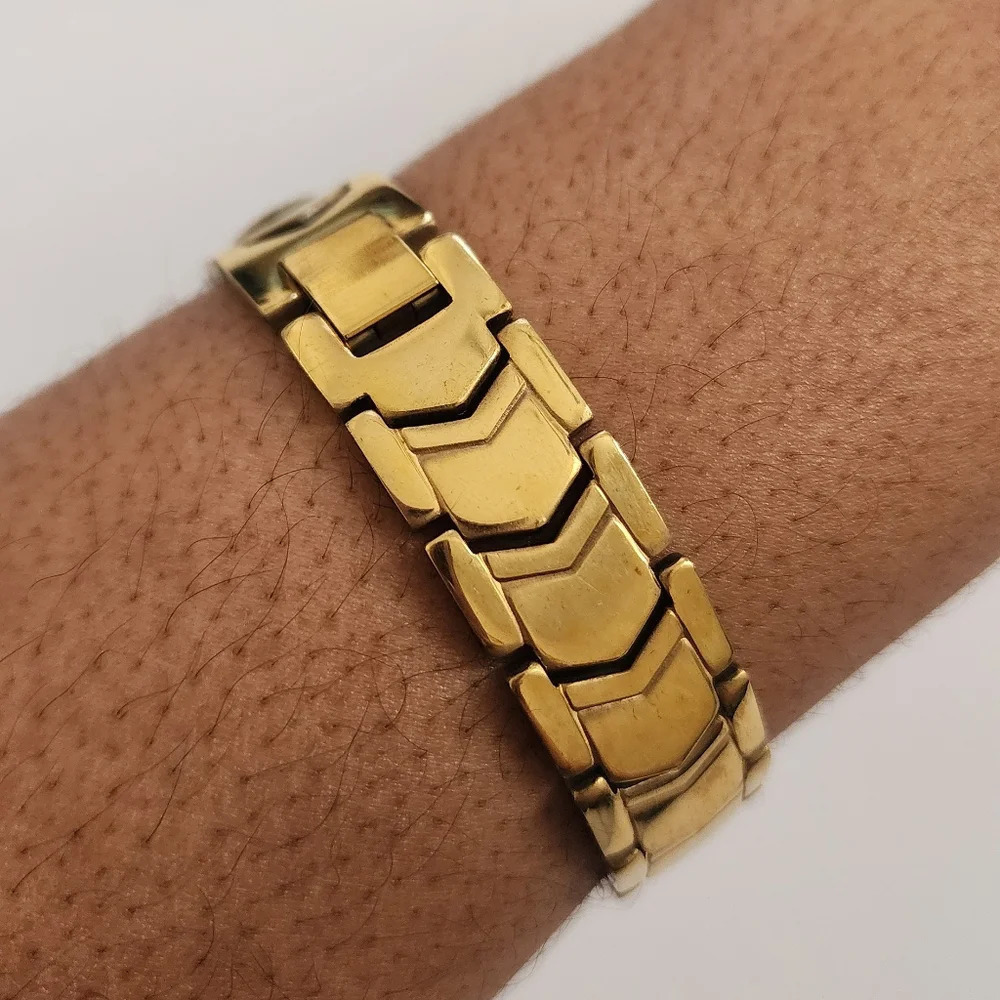 Vintage Gold Tone Link Bracelet Heavy Y2K Chunky Statement Jewelry - Picture 3 of 6